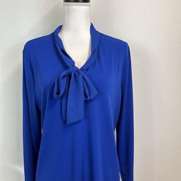 Charter Club Blouse Tunic size Extra Large Royal Blue Bow Stretch Career Modest - Picture 2 of 7